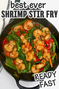 Shrimp stir fry with vegetables in a large pan. Easy Stir Fry Recipes, Asian Inspired Recipes, Appetizer Salads