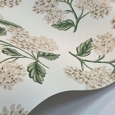 the wall paper has flowers and leaves on it