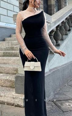 Turtle Neck Dress Formal, Dinner Dresses Classy Elegant Long, Prom Dress With Long Sleeves, Black Dinner Dress, Dinner Gowns, Dinner Gown, Modest Dresses Fashion, Classy Gowns, Chic Dress Classy