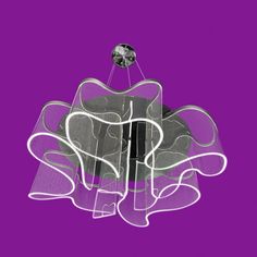 a purple and black chandelier hanging from a metal rod on a purple background