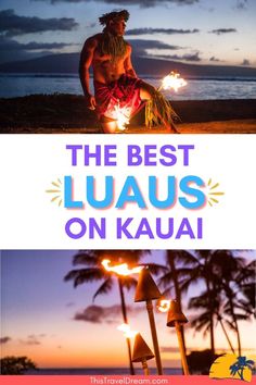 Best luau in Kauai pin with a man performing a fire dance show on the top image and fire lighter on the bottom image. Hawaii Culture, Oahu Luau, Waimea Falls, Hilton Hawaiian Village Waikiki, Things To Do In Oahu, Hilton Hawaiian Village