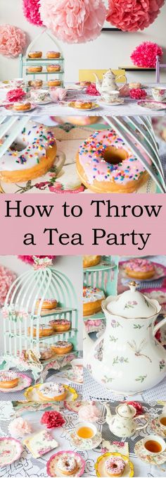 how to throw a tea party with donuts and pink carnations on the table