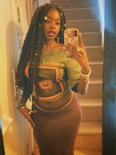 #earthtone #earthy #earthyblackgirlaesthetic #boho #boholocs #bohemian #locstyles #blackgirlshairstyles Boho Dress Black Woman, Earthy Girl Hairstyles Black Women, Spiritual Earthy Aesthetic, Summer Boho Aesthetic, Earthy Outfits School, Earthy Style Black Women, Boho Pfp, Bohemian Black Women Outfits, Boho Earthy Style