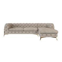 a beige couch and footstool on a white background with no one in it