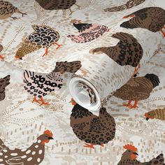 an image of chickens and hens on a white background with brown, pink, and orange colors