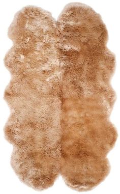 two sheepskin rugs side by side, one brown and the other tan color