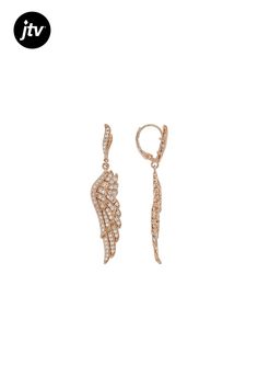 Bella Luce �� white diamond simulant 2.04ctw round, Eterno��� 18k rose gold over sterling silver angel wing earrings. Measure approximately 2.06"L x 0.38"W and have leverback backings. The diamond equivalent weight is 1.29ctw. Silver Angel Wings, Angel Wing Earrings, Diamond Simulant, Wing Earrings, 18k Rose Gold, Angel Wings, White Diamond, Cubic Zirconia, Rose Gold