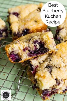 blueberry muffins on a cooling rack with the words best blueberry kitchen recipe