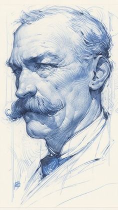 a drawing of an older man with a mustache