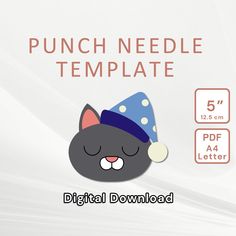 a black cat with a blue hat on it's head and the text punch needle template