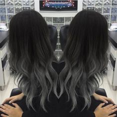 Black To Grey Ombre Hair, Charcoal Hair, Ombre Hairstyles, Grey Ombre, Hair Balayage, Black Ombre