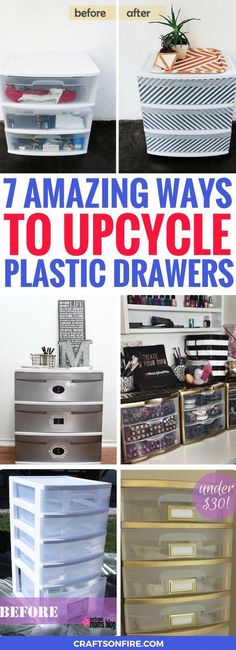 several different ways to upcycle plastic drawers