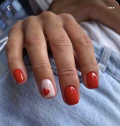 Short Red Nails, Kutek Disney, Heart Nail Designs, February Nails, Nail Designs Valentines, Simple Gel Nails, Smink Inspiration, Casual Nails, Her Nails