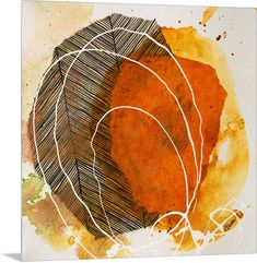 an orange and brown painting with white lines