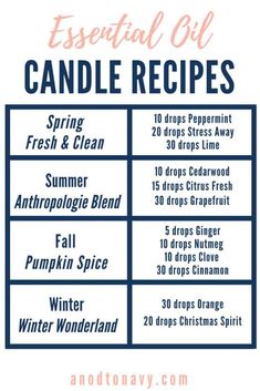 an info sheet for essential oil candle recipes with instructions on how to use it and what to use them