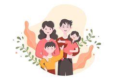 an illustration of a family with two children and one adult holding the child in their arms