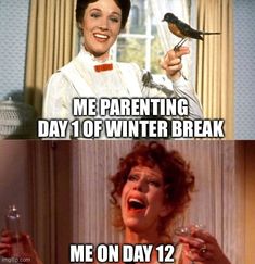 two pictures with one saying me pretending day of winter break and the other saying me on day 12