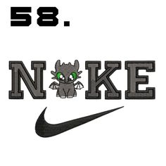 the word nike with an image of a dragon on it's back and text that says