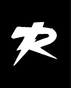 the letter r is made up of white paint on a black background with lightning bolt