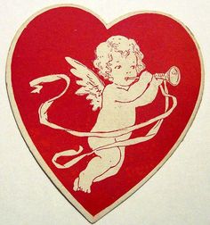 a heart shaped sticker with an angel holding a bow and arrow in its hand