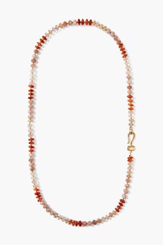 A hypnotizing mix of carnelian, rutilated quartz, and sunstone adorn this long necklace featuring a rectangular citrine and gold hook detail. A bold silhouette, perfect on its own. 18k gold plated sterling silver. 29 1/2" in length. Handmade in Vietnam. Luxury Citrine Gemstone Beads Jewelry, Luxury Carnelian Gemstone Beads Necklace, Citrine Jewelry, Length Necklace, Stunning Necklace, Rutilated Quartz, Diy Inspiration, Gold Details, Gold Plated Sterling Silver