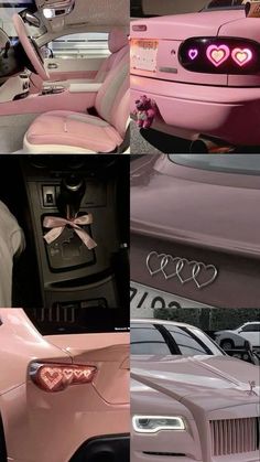 pink cars with hearts on the front and back seats are shown in this collage