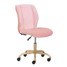 a pink office chair with wheels and casteors