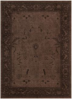 a brown and black rug with birds on it