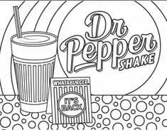 the dr pepper shake is shown in black and white