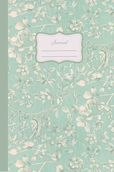 a green and white floral pattern with a name tag on the front of the book