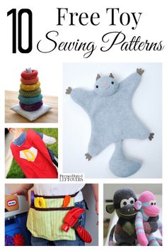 10 free toy sewing patterns to sew for kids and adults, including stuffed animals