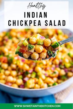 Chana salad, or chickpea salad, is an easy, delicious, and healthy recipe made with boiled chickpeas (also known as garbanzo beans), and fresh vegetables, all tossed in an Indian spiced tangy dressing. This protein-packed Kabuli chana salad makes the perfect side dish, or snack, or can be enjoyed as a meal too! Simple, satisfying, vegan, and gluten-free! Chana Salad Recipe, Soaking Chickpeas, Chana Salad, Garbanzo Beans Salad, Kabuli Chana, Recipe Indian, Chaat Masala, Garbanzo Beans, Chickpea Salad