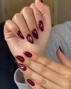 Almond Nails Red, Maroon Nail Designs, Maroon Nail, Cherry Wine, Cherry Nails