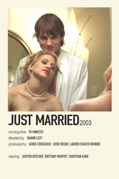 the poster for just married shows two people standing in front of a mirror and looking at each other