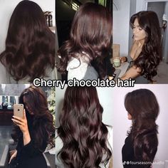 Aesthetic Hair Colour Ideas, Cherry Chocolate Brunette Hair, Cherry Chocolate Hair, Olive Skin Hair, Chocolate Cherry Hair Color, Wine Hair, Cherry Brown, Cherry Hair