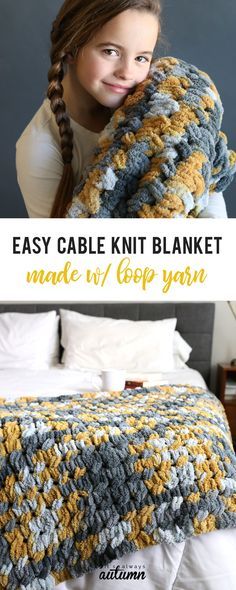 the easy cable knit blanket made with loop yarn