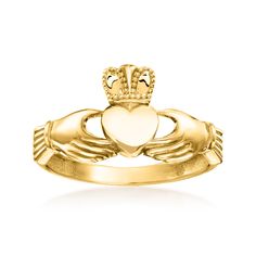 PRICES MAY VARY. 14kt yellow gold, ring for women. 3/8" wide. Luxury 14kt yellow gold ring. Textured and polished 14kt yellow gold. Includes jewelry presentation box. At Ross-Simons, we recognize the style power of versatile classics. Handcrafted in luxe 14kt yellow gold, this timeless Claddagh ring presents the traditional Irish symbol for love, friendship and loyalty. Make it your new daily signature or gift it to someone special for nearly any occasion. Textured and polished finishes. 3/8" wi Promise Rings For Daughters Father, Classic Wedding Rings Vintage, Symbol For Love, Claddagh Necklace, Irish Ring, Jewelry Presentation, Gold Claddagh Ring, Irish Ring Claddagh, Irish Rings