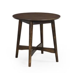 a round wooden table with two legs on an isolated white background for use as a side table or end table