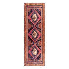 an antique persian runner rug with red and blue colors