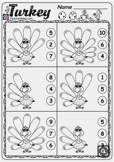 a printable turkey counting game for kids to practice numbers and count them in the same place