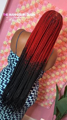 Small Butt Length Knotless Braids  • Hair Used : Ruwa  • Colors : Red and 1  • Follow Instagram ✨ @themannequinqueen - link in bio Small Knotless Braids, Two Ponytail Hairstyles, Cornrows With Box Braids, Bantu Knot Hairstyles, Small Knotless, Braided Hairdo, Braided Bun Hairstyles, Dreadlock Styles