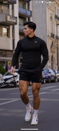 Mens Gym Outfits Style, Casual Athletic Outfits Men, Mens Gym Outfits, Black Gym Outfit, Mens Gym Fashion, Estilo Fitness