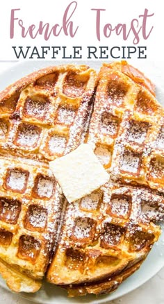 waffles with powdered sugar and butter on a plate