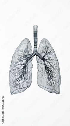 an image of the lungs and their branches in black and white, on a white background