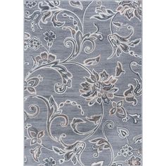 an area rug with flowers and leaves on the side, in grey color palettes