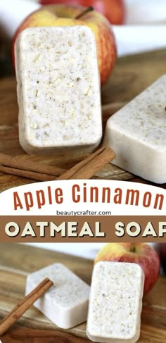 apple cinnamon oatmeal soap on a cutting board