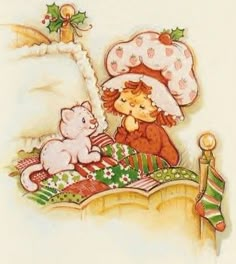 an image of a child's room with teddy bears on the bed and christmas decorations