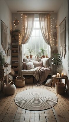 a living room filled with lots of furniture and decor on top of wooden flooring