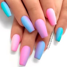 Pink Purple Blue Nails Acrylic, Ombre Nail Designs Summer, Pastel Nail Art, Cotton Candy Nails, Candy Nails, Unghie Sfumate, Tapered Square Nails, Lavender Nails