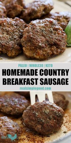 homemade country breakfast sausage on a plate with a fork